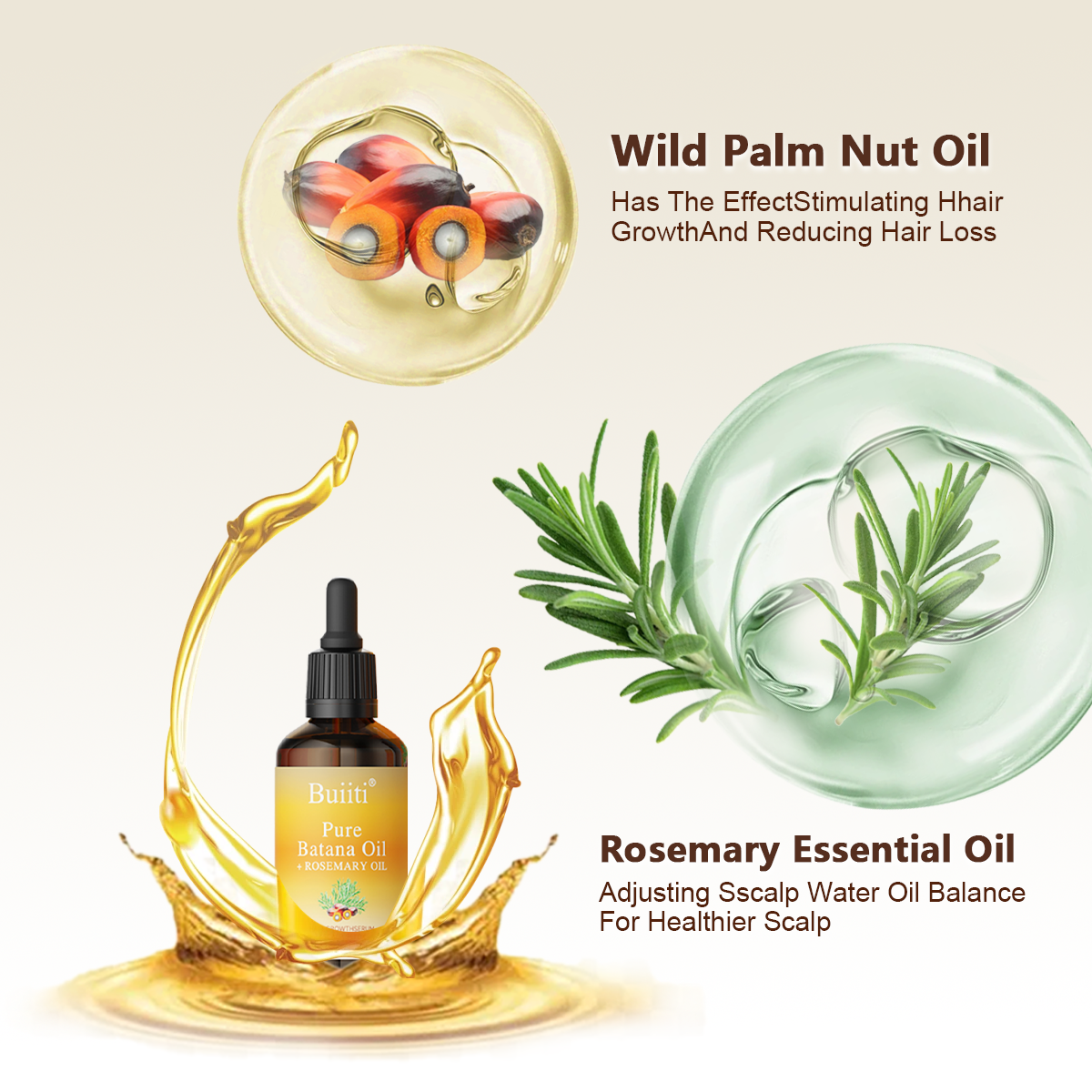Buiiti Batana & Rosemary Hair Growth Oil for Men & Women -  Improve scalp health&Promotes Healthy Hair Growth, Hair Products, Scalp Health Boost
