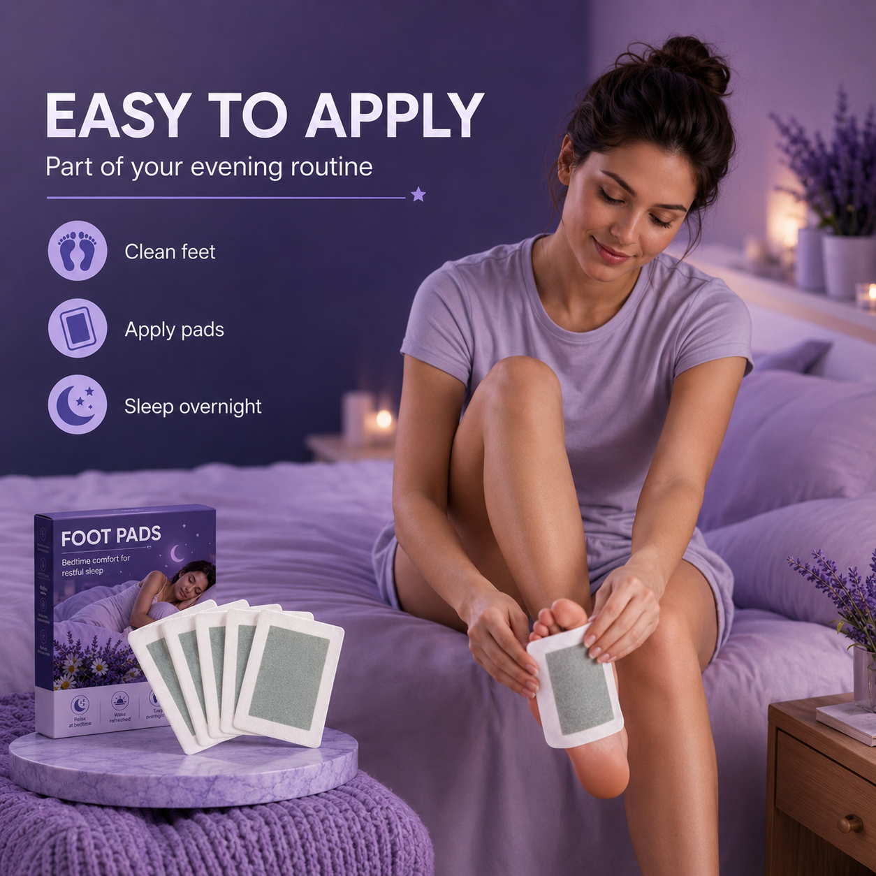 Ximonth Herbal Foot Patches – Overnight Relaxation & Sleep Support | Natural Foot Pads with Lavender, Chamomile & Valerian Root | Gentle Nighttime Foot Care | 10 Pieces