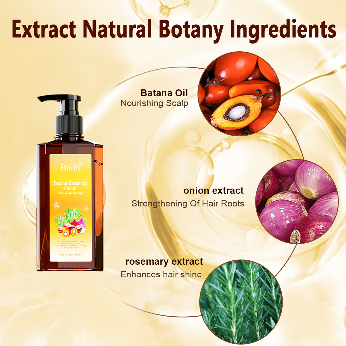 Buiiti Batana Rosemary Onion Three - in - One Anti-Hair Fall HairLoss Treatment Shampoo,Oil Control Antidandruff Haircare,Help HairGrowth For all hair types, natural Haircare