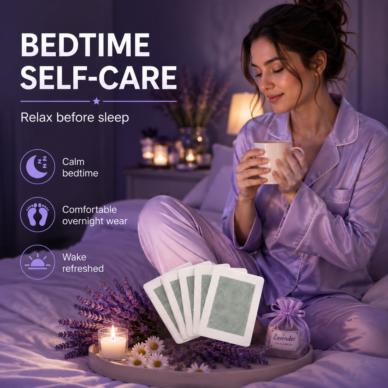 Ximonth Herbal Foot Patches – Overnight Relaxation & Sleep Support | Natural Foot Pads with Lavender, Chamomile & Valerian Root | Gentle Nighttime Foot Care | 10 Pieces